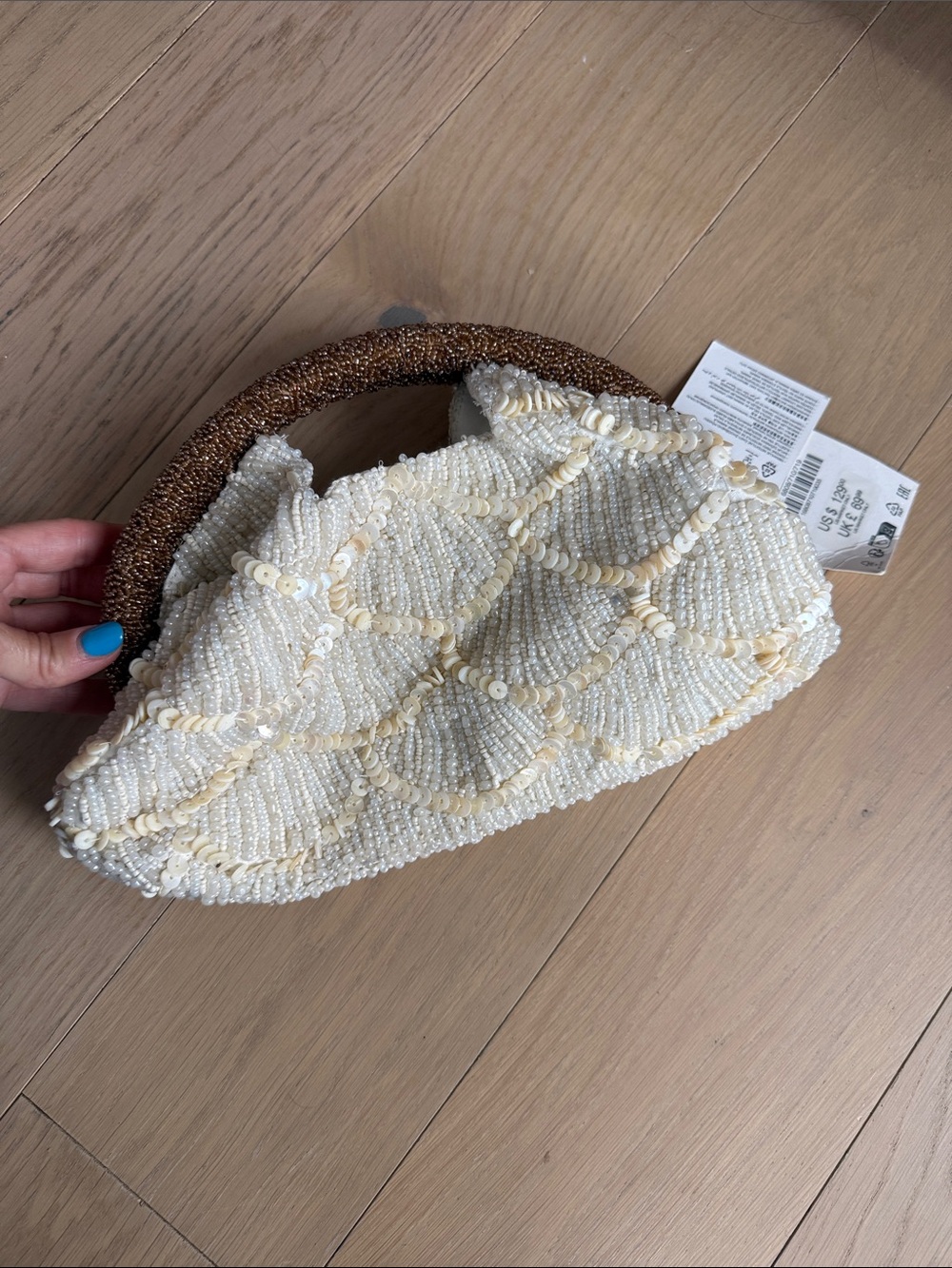 Zara - Beaded White & Cream Handheld Clutch Bag NWT - Picture 3 of 7